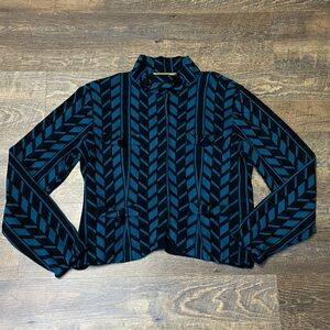 Michael Simon Snap Button Sweater Cardigan Jacket Women Large Teal Black Stretch